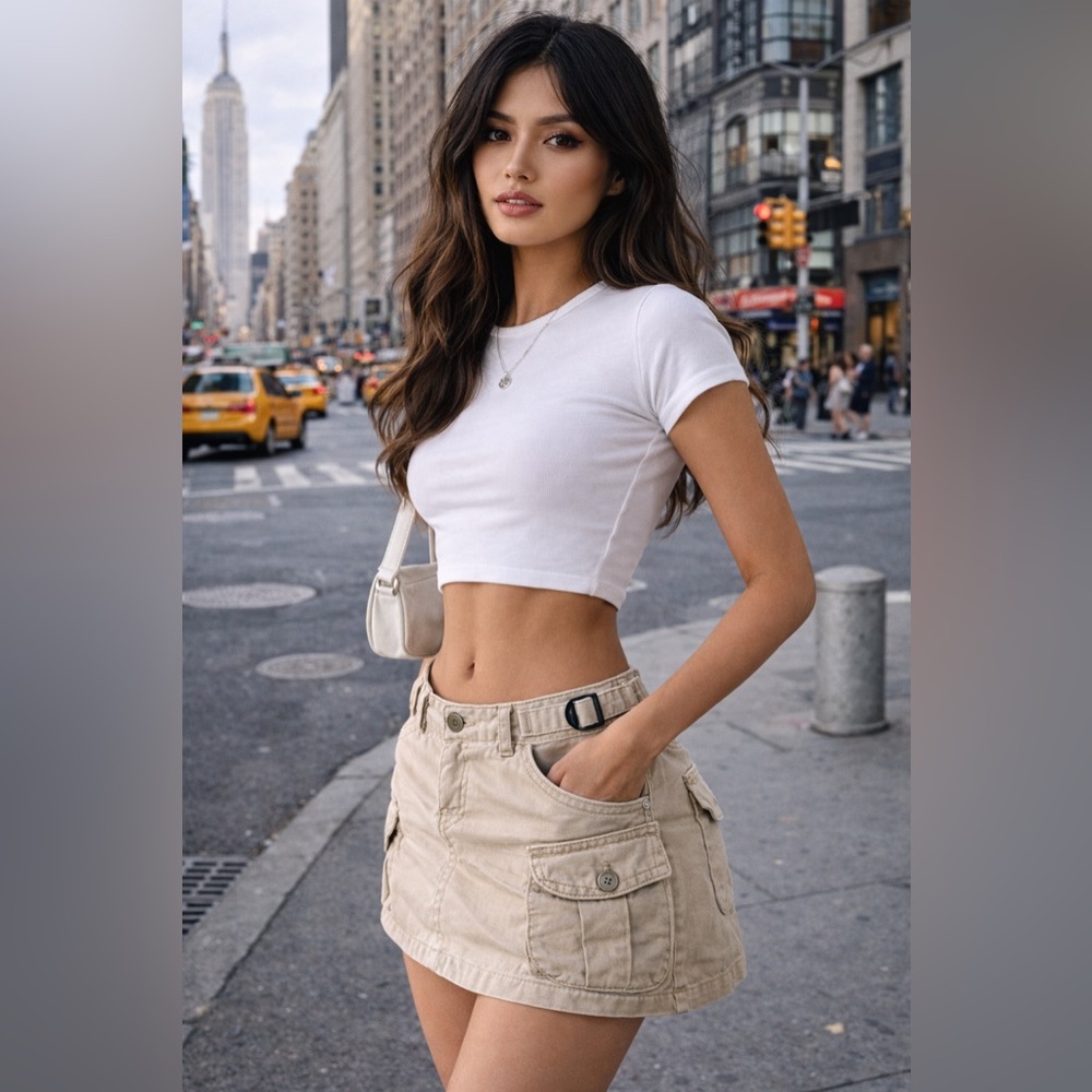 Brandy Melville Beige Cargo Mini Skirt Y2K Utility Low Rise